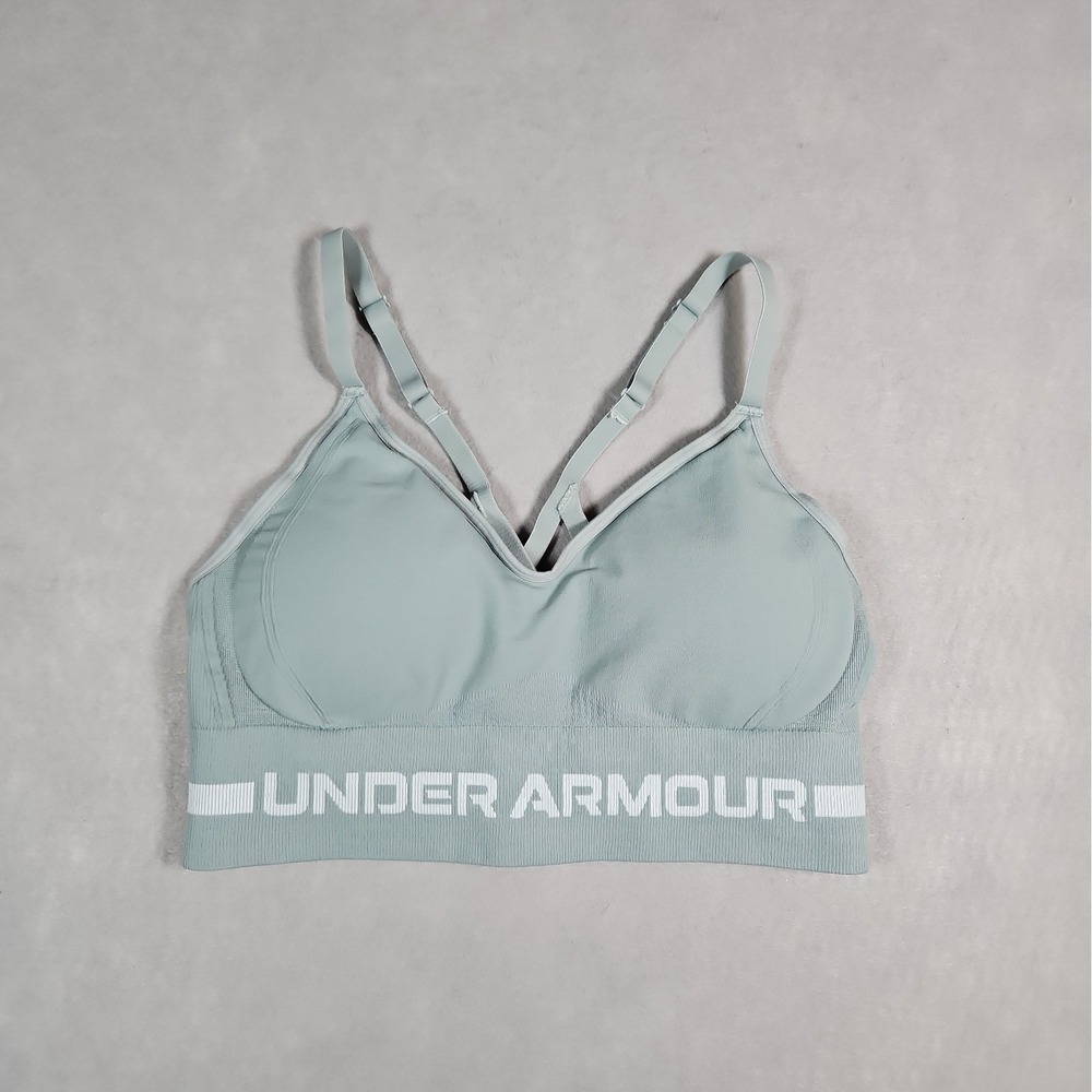 Under Armour Womens Sage Green Racerback Adjustable Strap Sports Bra Size Medium